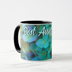Caneca Azul turquesa amarelo rosa hortênsias flores melho