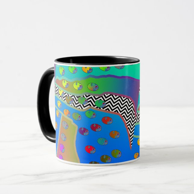 Caneca Azul Verde Chevron Geo (Frente Esquerda)