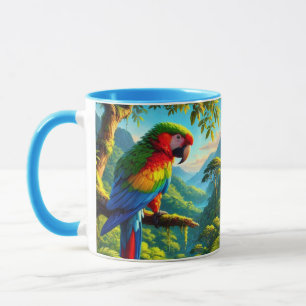 Caneca Azul Verde de Papagaio Tropical Colorido