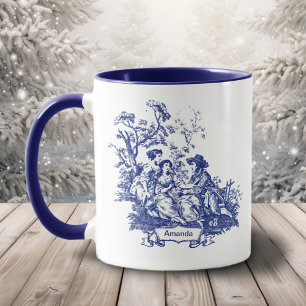 Caneca Azul Vintage Monograma Toile De Jouy Campo Francês