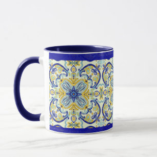 Caneca Azulejo Amalfi Touro Amarelo Azul