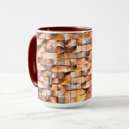 Caneca azulejo de cerâmica rústica laranja cinza com falh