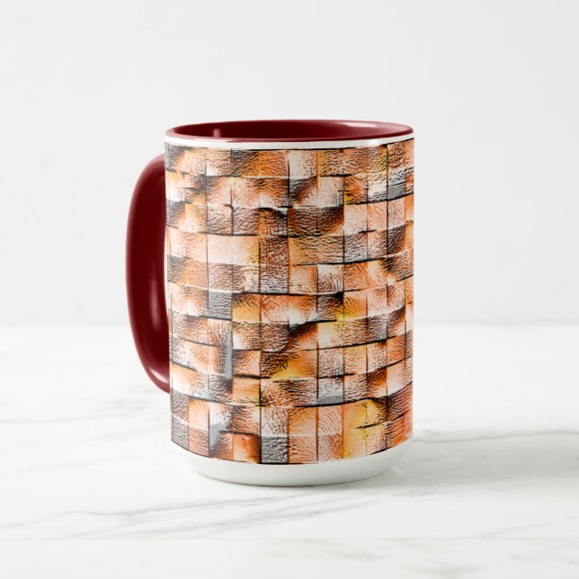 Caneca azulejo de cerâmica rústica laranja cinza com falh (Frente Esquerda)