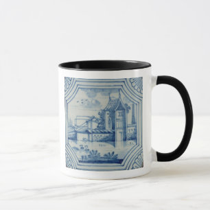 Caneca Azulejo de Delft que mostra um drawbridge sobre um