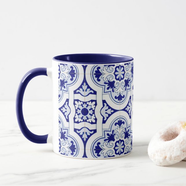 Caneca Azulejo de Talavera Azul e Branco (Com Donut)
