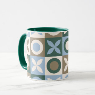 Caneca Azulejo Geométrico Azul e Marrom Padrão de Mosaico