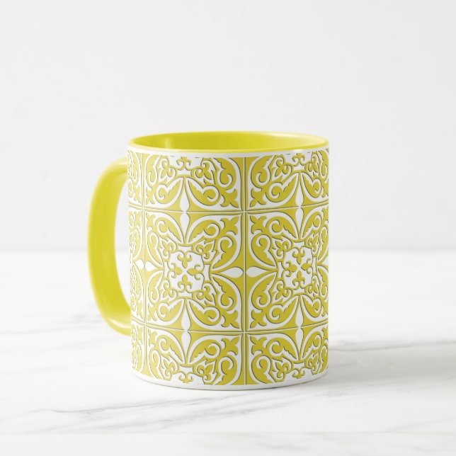 Caneca Azulejo marroquino - amarelo-mostarda e branco (Frente Esquerda)