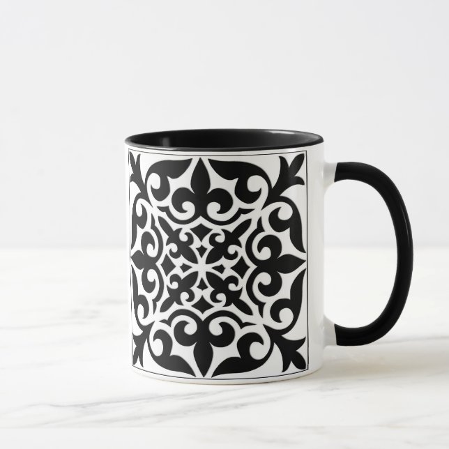 Caneca Azulejo marroquino - branco com fundo preto (Direita)