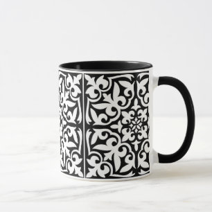 Caneca Azulejo marroquino - preto com fundo branco