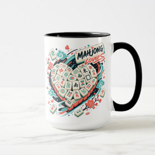 Caneca Azulejos Coloridos de Mahjong Design de Noite de J