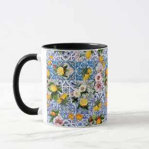 Caneca azulejos de estilo siciliano com flores e limão