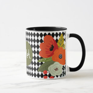 Caneca Azulejos e Flores de Harlequin, Monograma Personal