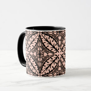 Caneca Azulejos marroquinos - rosa pêssego e preto
