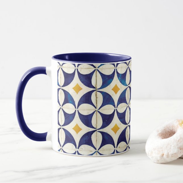 Caneca Azulejos Portugueses - Azulejo Pattern Design (Com Donut)