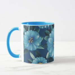 Caneca Azure Blooms: Padrão Floral Azul Vibrante