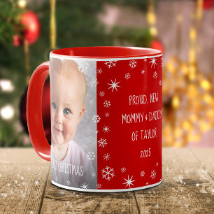 Caneca Baby 1rua natal Nova mãe e Pai 2 Photo Red