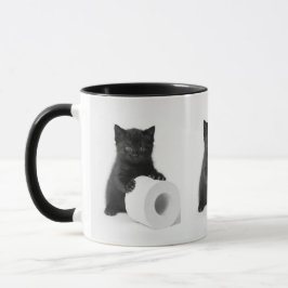 Caneca Baby Black Kitten Guarding Toilet Paper Roll On