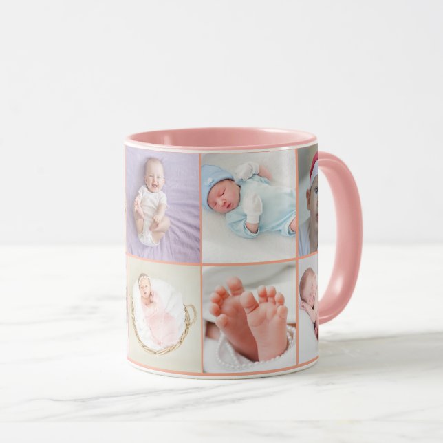 Caneca Baby girl first year photo collage script Pink (Frente Esquerda)