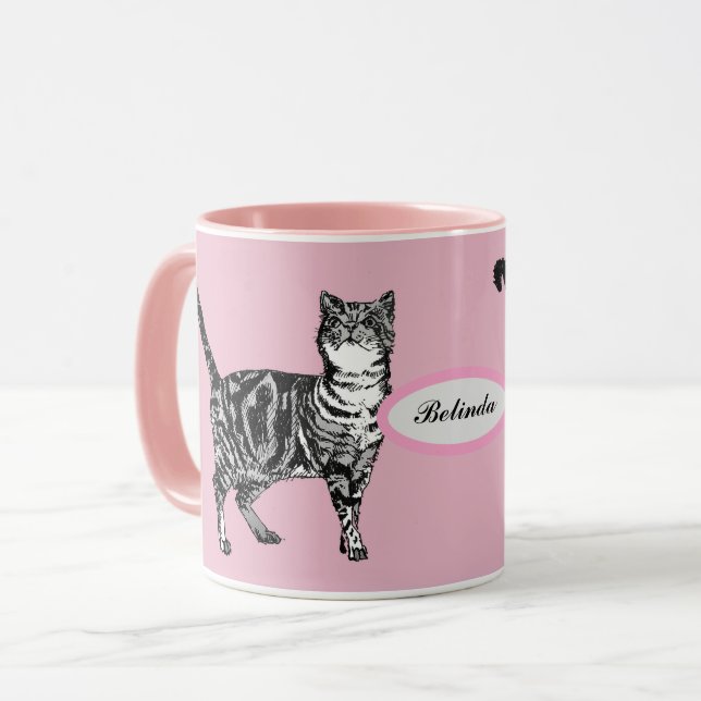 Caneca Baby Pink Tabby Cat Cats Art Animal Girls Name (Frente Esquerda)