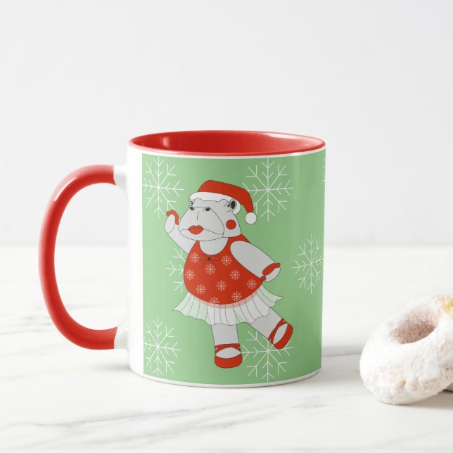 Caneca Bailarina Hipopótamo Flocos de Neve Natal i (Com Donut)