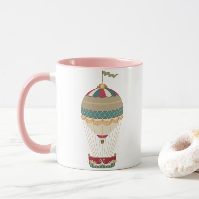 Caneca Balão de Ar Quente Adorável Steampunk com Bandeira (Com Donut)
