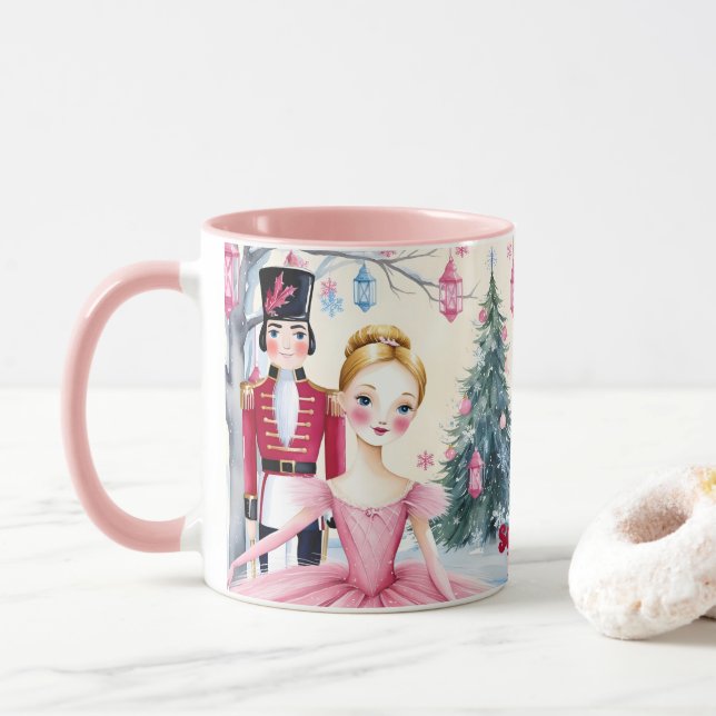 Caneca Balé e Ballerina de Nozes de Natal rosa (Com Donut)