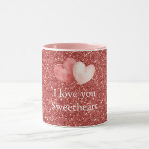 Caneca Balões Coração Rosa Vermelho Brilho Querido