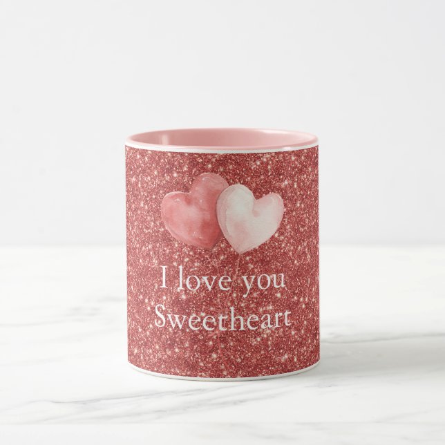 Caneca Balões Coração Rosa Vermelho Brilho Querido (Centro)