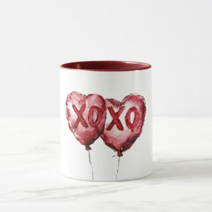 Caneca Balões de Coração Vermelho XOXO Amor Dia dos Namor