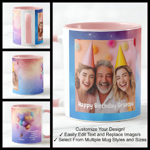 Caneca Balões de Mensagem de Fotos de Aniversário do Vovô