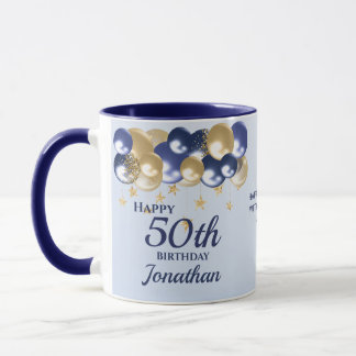 Caneca Baloões Dourados Marinho para 50º Aniversário