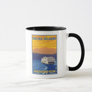 Caneca Balsa e montanhas - orcas ilha, Washington