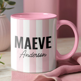 Caneca Banda rosa e branca personalizada elegante moderna
