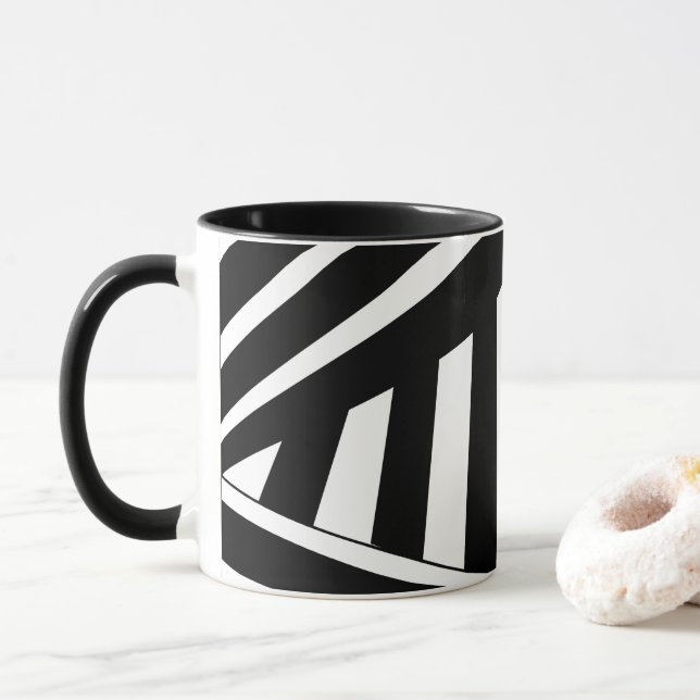 Caneca Bandas de Diagonal Pretas e Brancas (Com Donut)