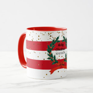 Caneca Bandas de terra de Natal Personalizadas Holly Berr