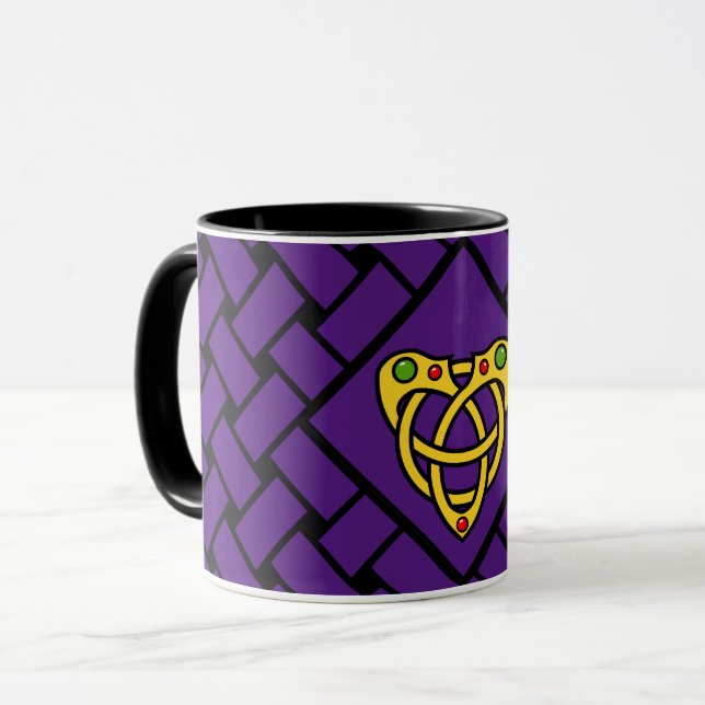 Caneca bandas/ondas Douradas/roxas/negras, nó do coração (Frente Esquerda)