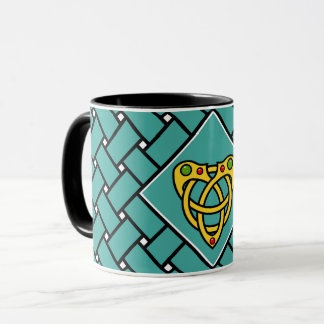 Caneca bandas/tecelões Dourados/aqua/pretos, Nó Celular
