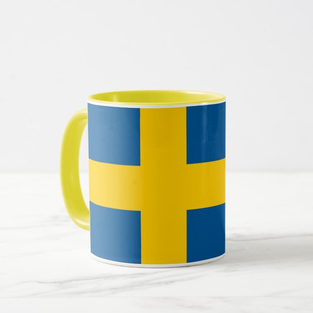 Caneca Bandeira Amarela e Azul Sueca Elegante (Frente Esquerda)