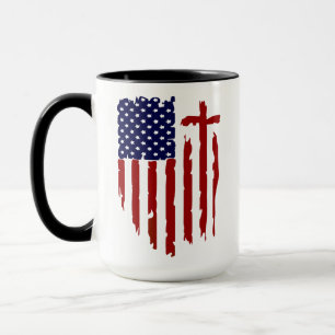 Caneca bandeira americana angustiado com cruz vermelha