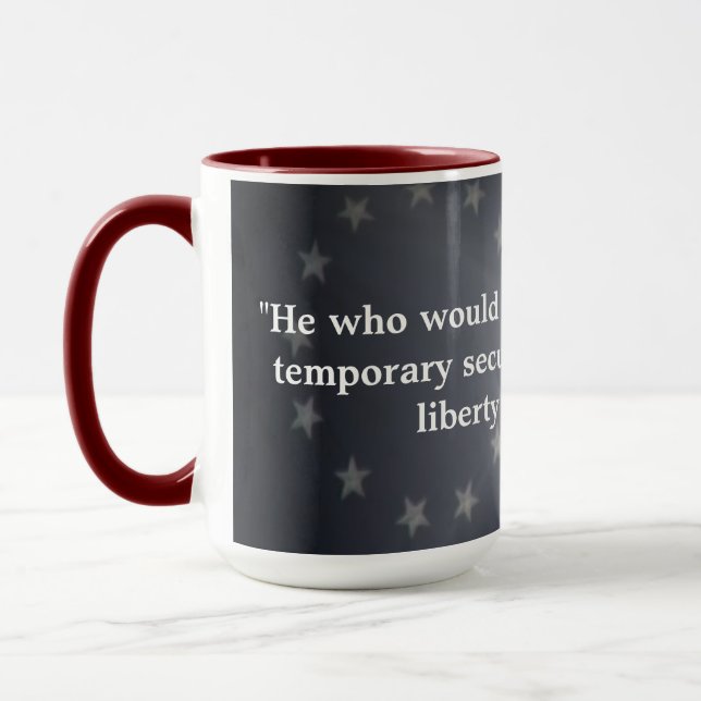 Caneca Bandeira Americana com citação de Benjamin Frankli (Esquerda)