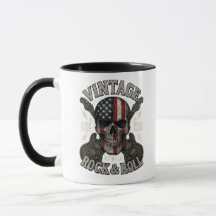 Caneca Bandeira Americana Crânio Rock Vintage Guitarra Re