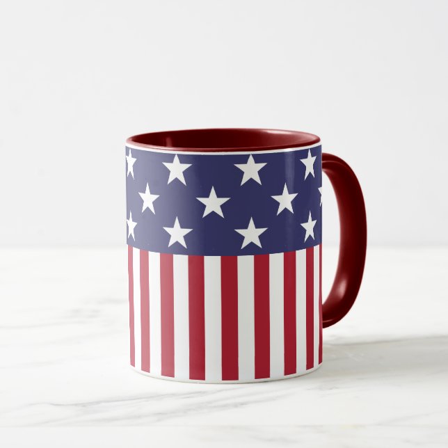 Caneca Bandeira Azul Vermelho Patriótico, Estrelas E Band (Frente Esquerda)