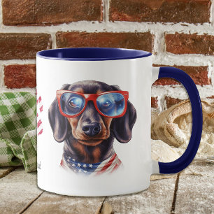 Caneca Bandeira Dachshund, Patriótica dos EUA