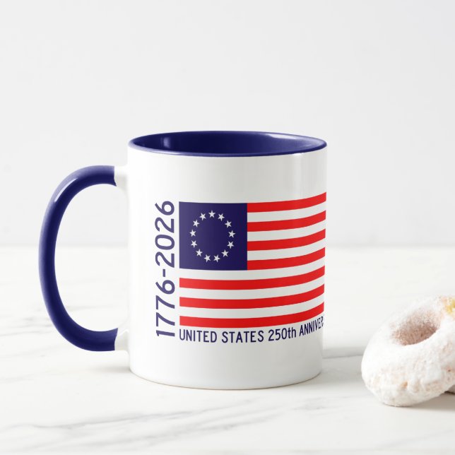Caneca Bandeira de Betsy Ross do aniversário dos EUA (Com Donut)