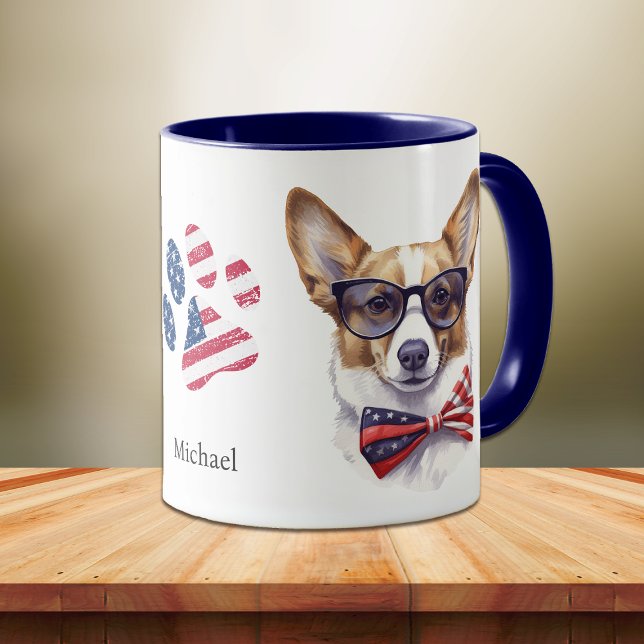 Caneca Bandeira de Corgi, Patriótica dos EUA (Criador carregado)