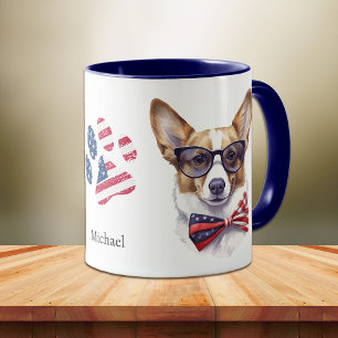 Caneca Bandeira de Corgi, Patriótica dos EUA