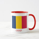 Caneca Bandeira de República do Tchad<br><div class="desc">A bandeira nacional da república de República do Tchad (francês: Drapeau du Tchad, árabe: o علمتشاد) é consistir tricolor vertical (esquerda para a direita) em um azul, em um campo amarelo e vermelho. O azul foi substituído para que o verde evite a confusão com Mali. O design básico é o...</div>