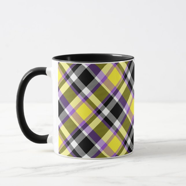 Caneca Bandeira do Orgulho Xadrez Não Binário Boho Ecléti (Esquerda)