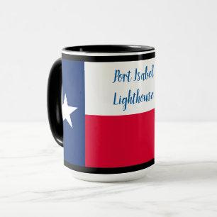 Caneca Bandeira do Texas e Farol de Port Isabel em preto
