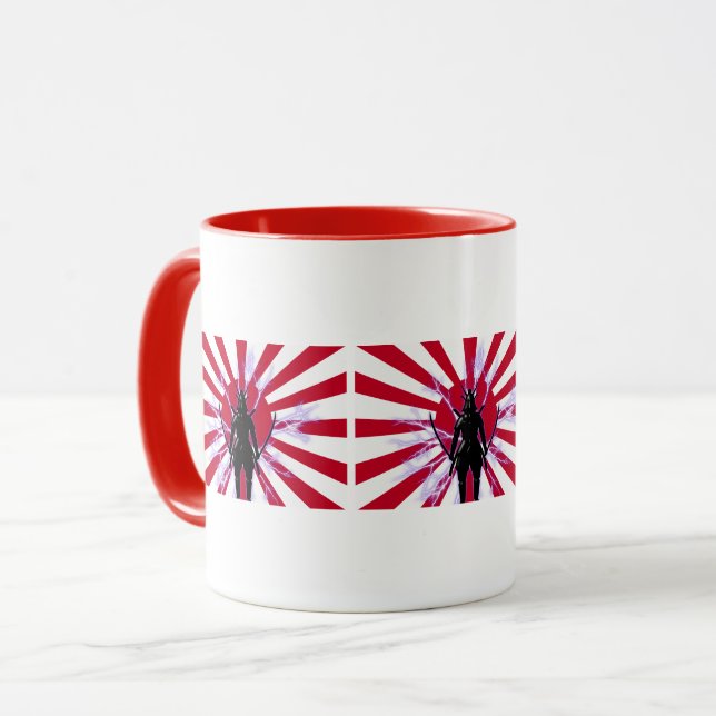 Caneca Bandeira Japonesa & Samurai Guerreiro do Sol Nasce (Frente Esquerda)
